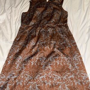 BANANA REPUBLIC BLUE & BROWN PAISLEY FLORAL PRINT SLEEVELESS DRESS SIZE: 10